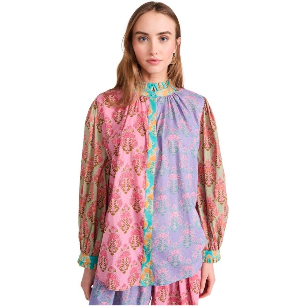 Charina Sarte Hiraya Paisley Patchwork Long Sleeve Button Up Shirt Large